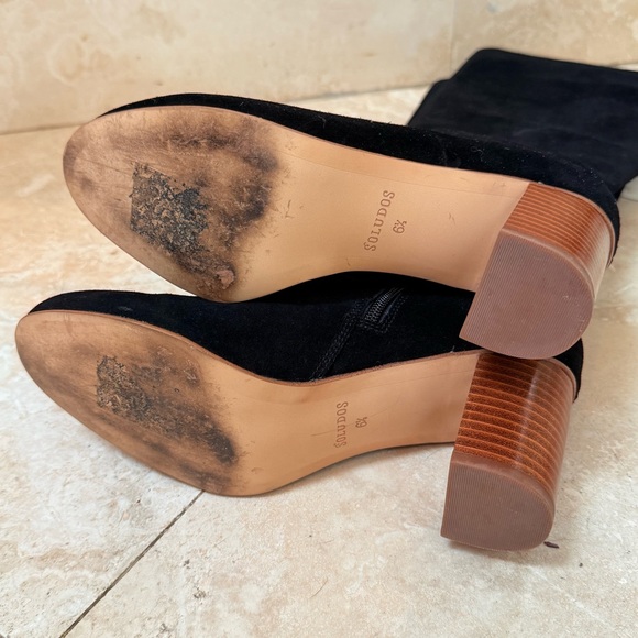 Soludos Venetian Tall Boots Black Suede Knee High Block Heel Size 6.5 - Picture 6 of 7